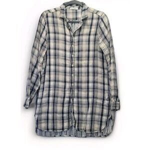 Free People x CP Shades Women's Plaid Tunic Button Down in Navy Combo Size S USA